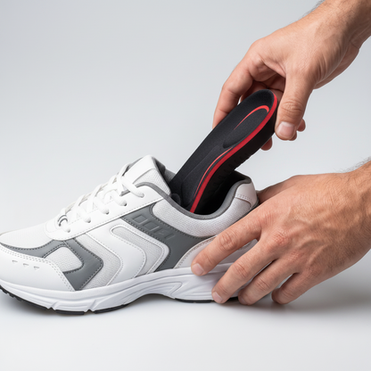 Man plaatst orthopedische inlegzool in sportschoen - Philova